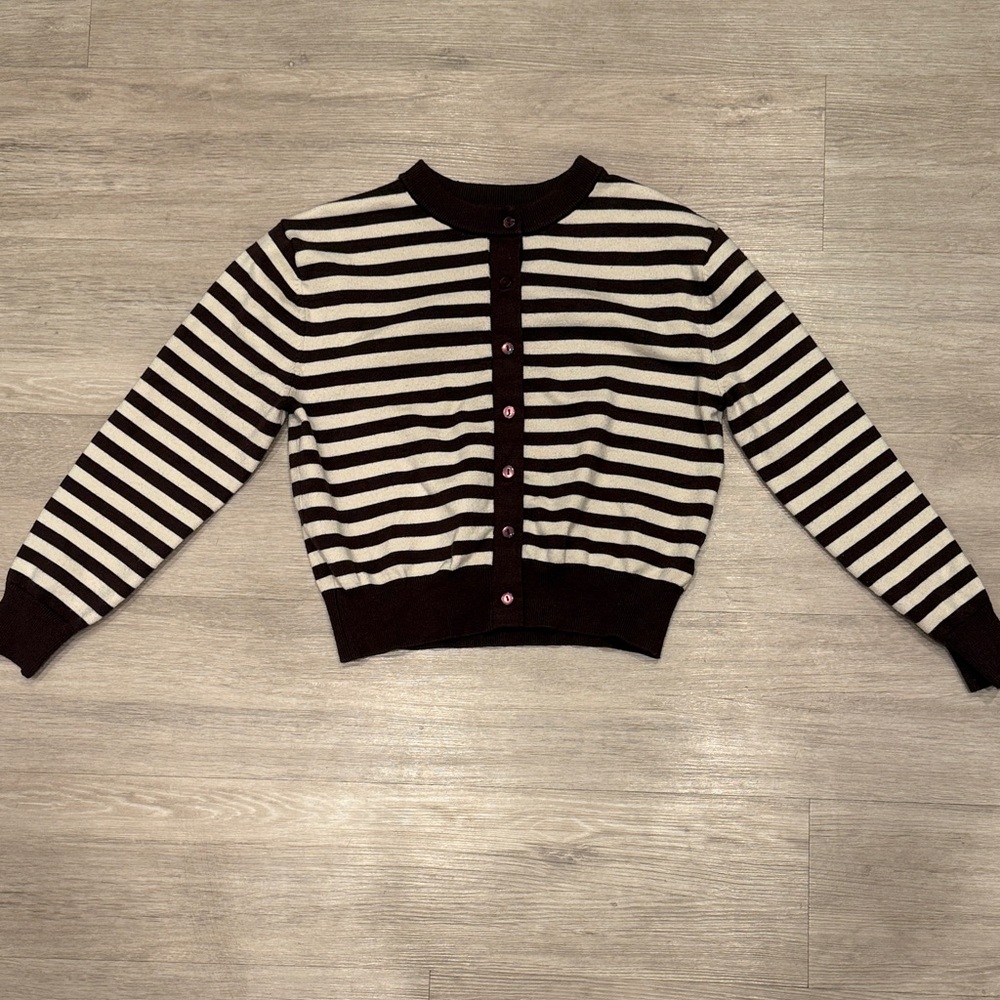 Zara Brown and Cream Striped Long Sleeve Sweater